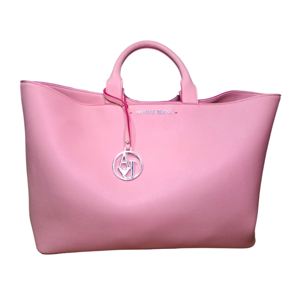 ARMANI JEANS Pink Tote with Textured Leather and Spacious Design